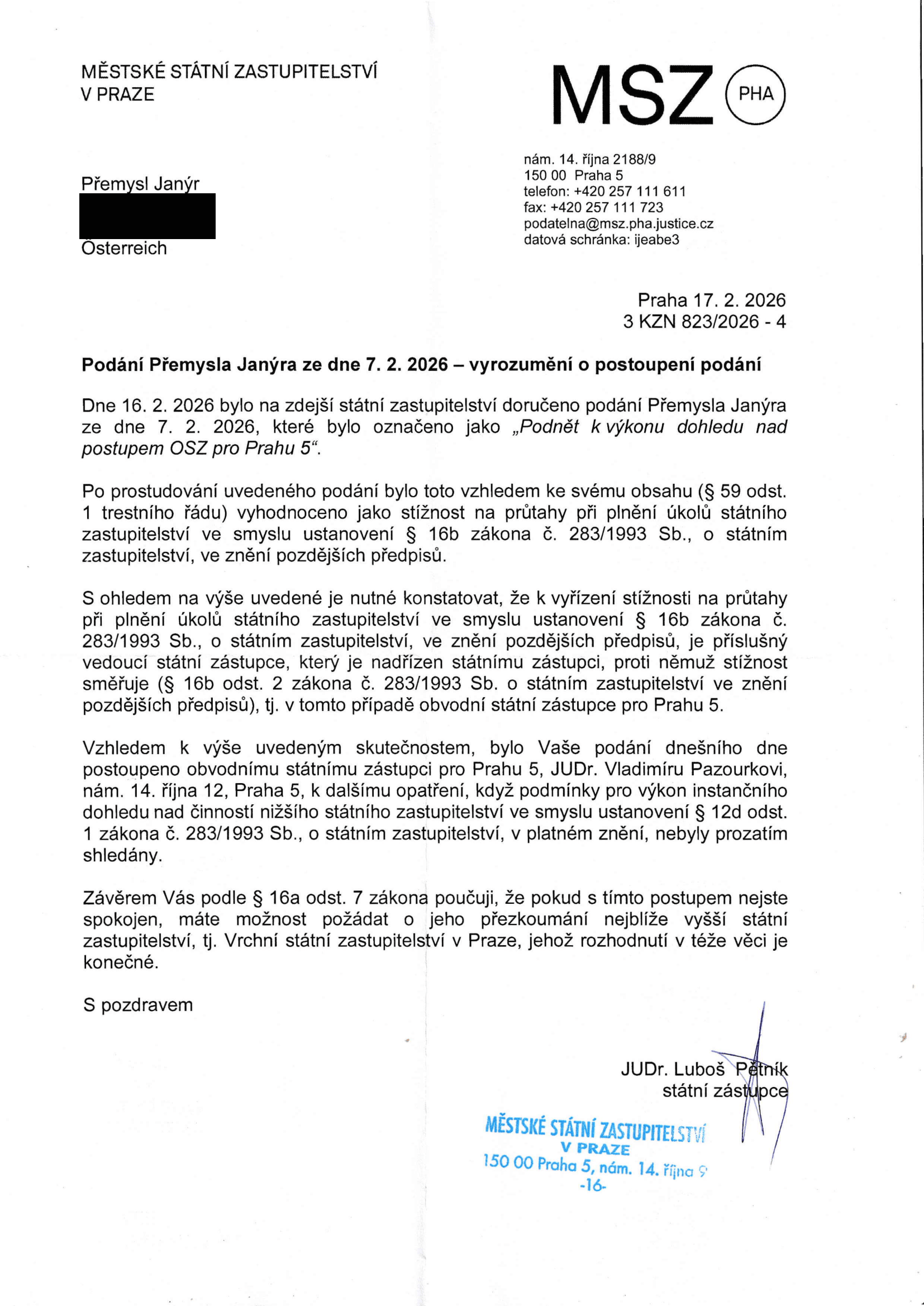 Vyrozumění MSZ 17.2.2026